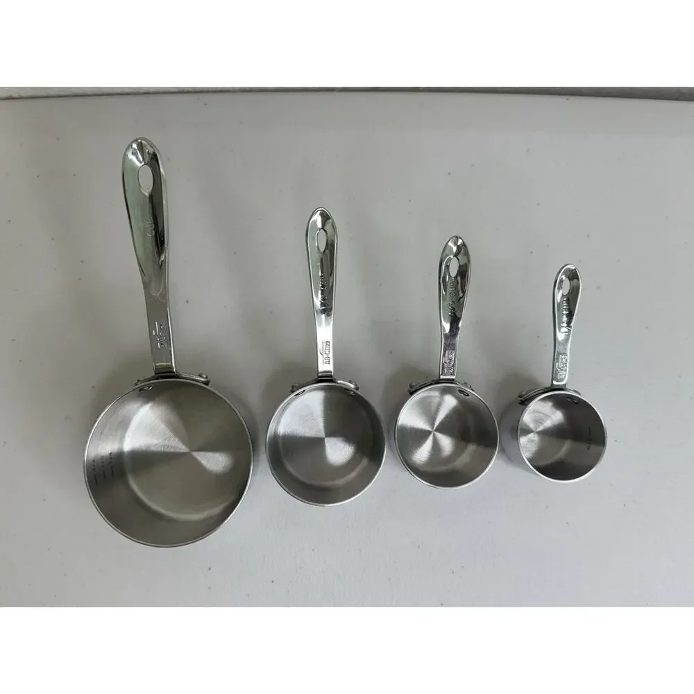 All-Clad Stainless Steel Measuring Cups 4pc Set Saucepan Design Riveted Handles